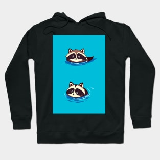 Raccoon Duo Swimming in Blue Water Hoodie